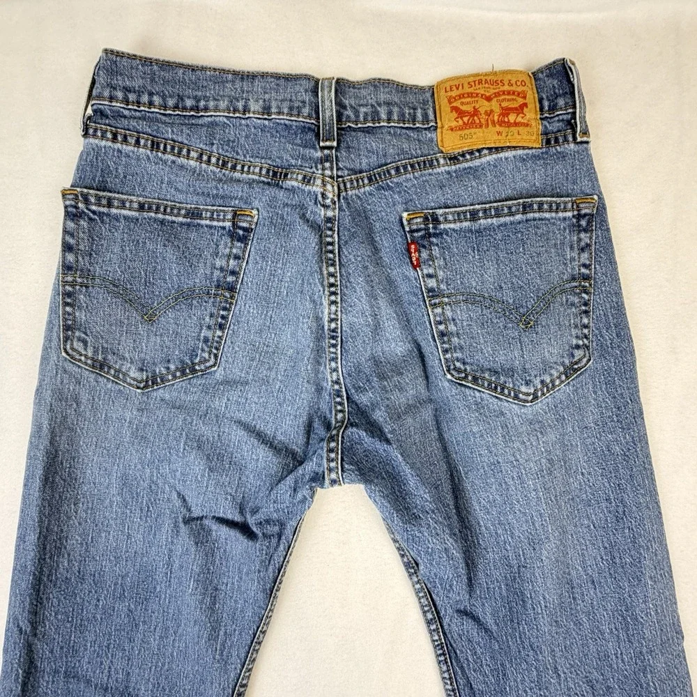 Levis 505 Jeans Mens 29x30 Medium Wash Blue Straight Stretch Denim Cowboy